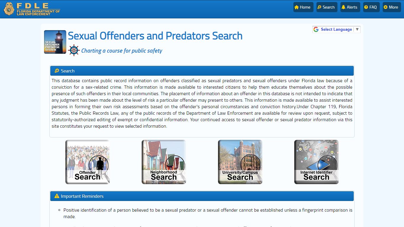 Search - FDLE - Sexual Offender and Predator System